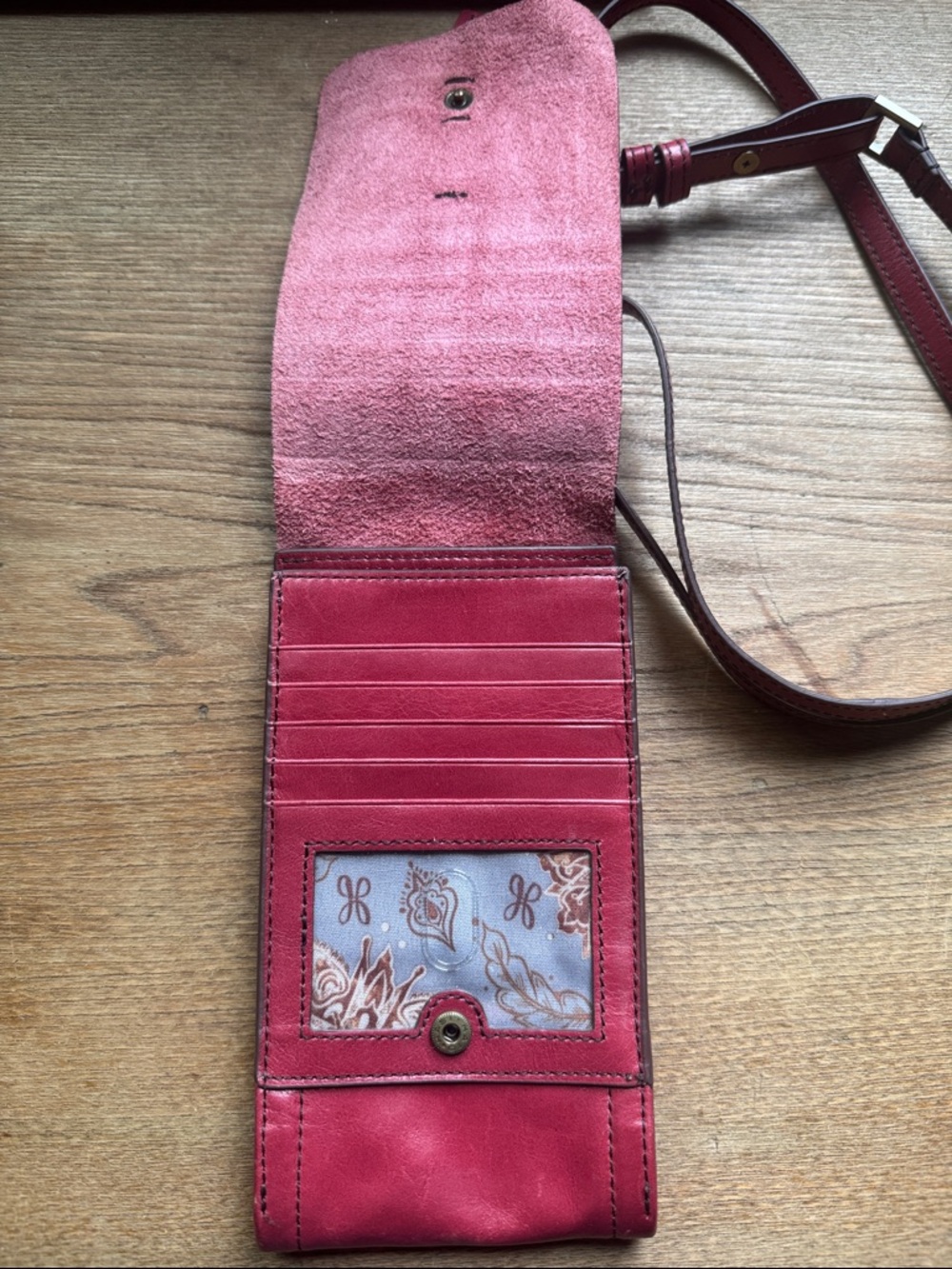 Hobo Women's Red Leather Crossbody Phone Wallet - Picture 3 of 5